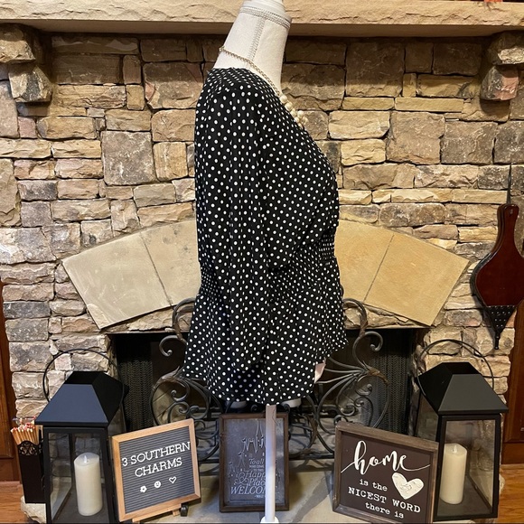 Ember Black and White Polka Dot V Neck Top Blouse Size Large - Picture 5 of 8